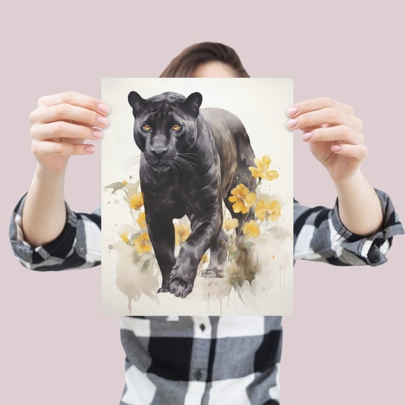 Watercolor Black Jaguar Wall Art Print Unframed - Majestic Jungle Elegance - Picture 4 of 6
